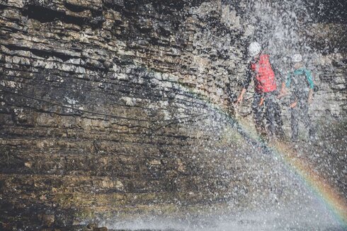 Via ferrata climbers get to cool off while via ferrata climbing