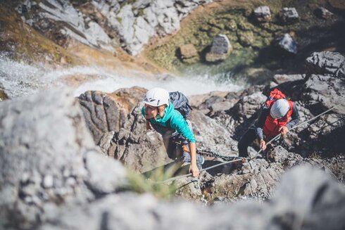 Easy spot on the via ferrata for this pair of climbers