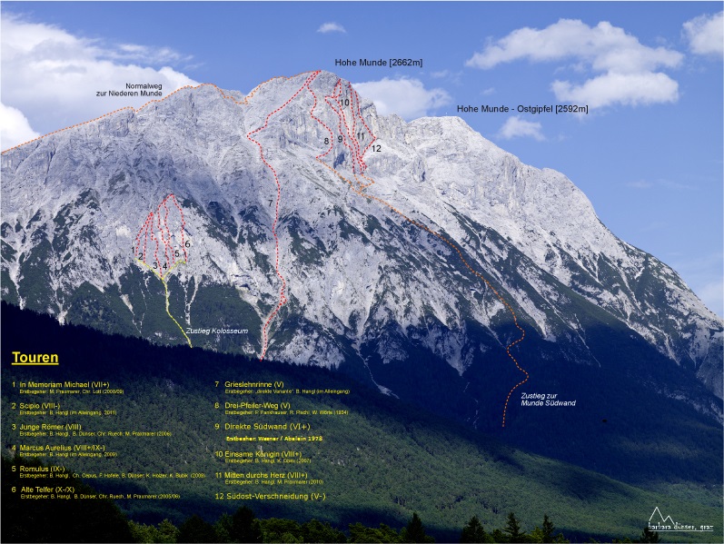 Die Hohe Munde und ihr Routennetz. Foto: Climbers Paradise